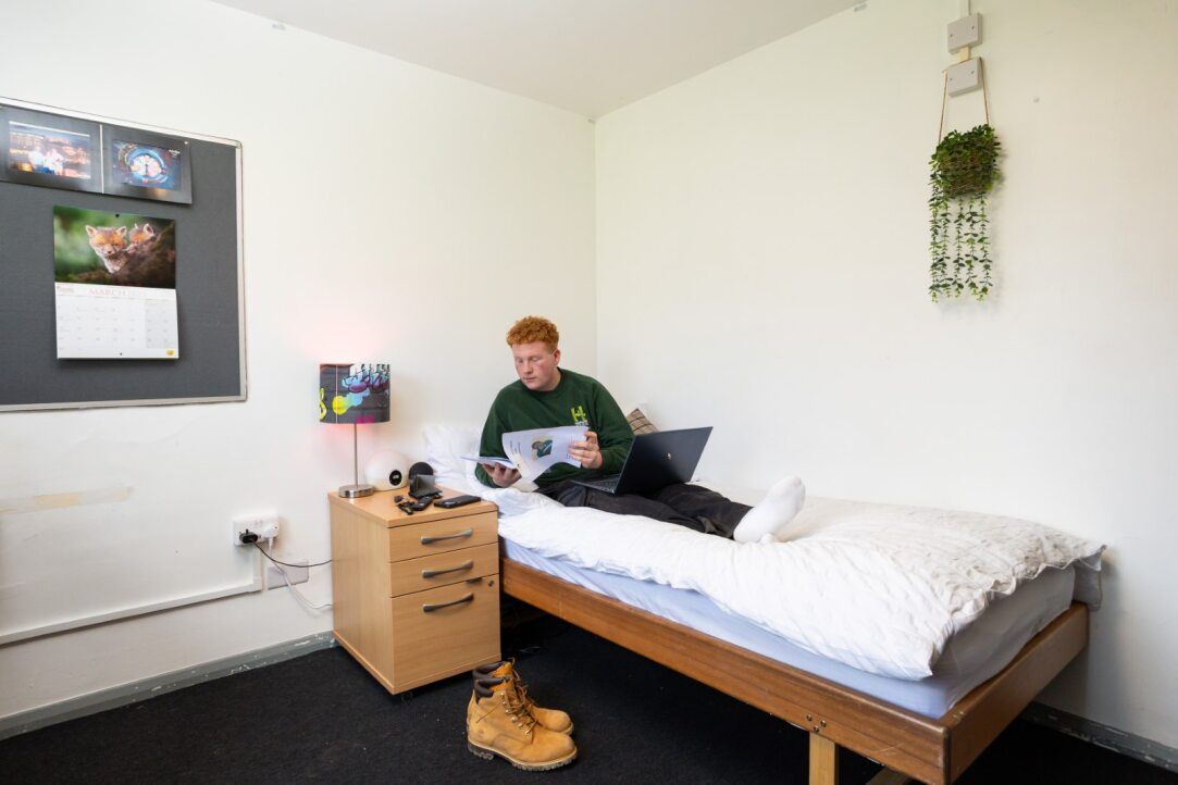 student studying on bed