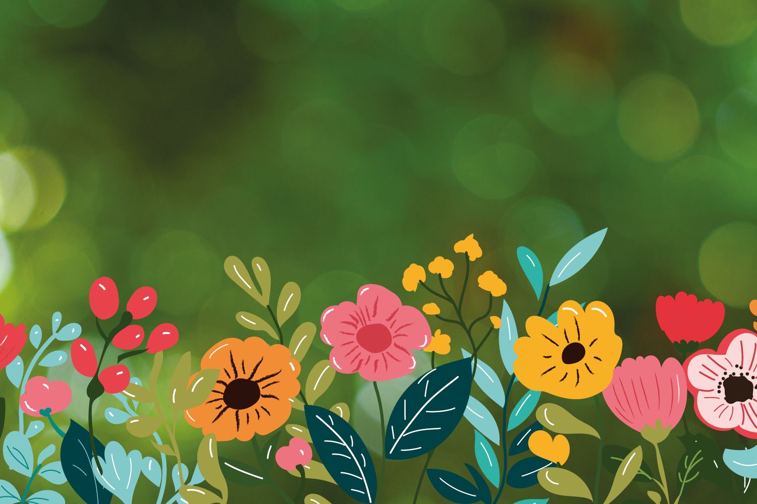 green sparkly background with flowers